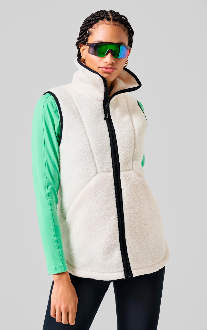 High Collar Pile Vest Off White - 19WA51081_1